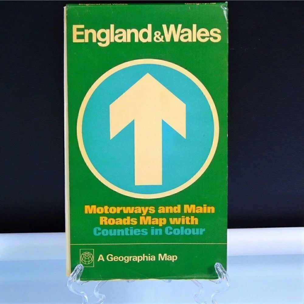 England and Wales Map 1980s Geographia Fold Out Vintage Motorways & Main Roads